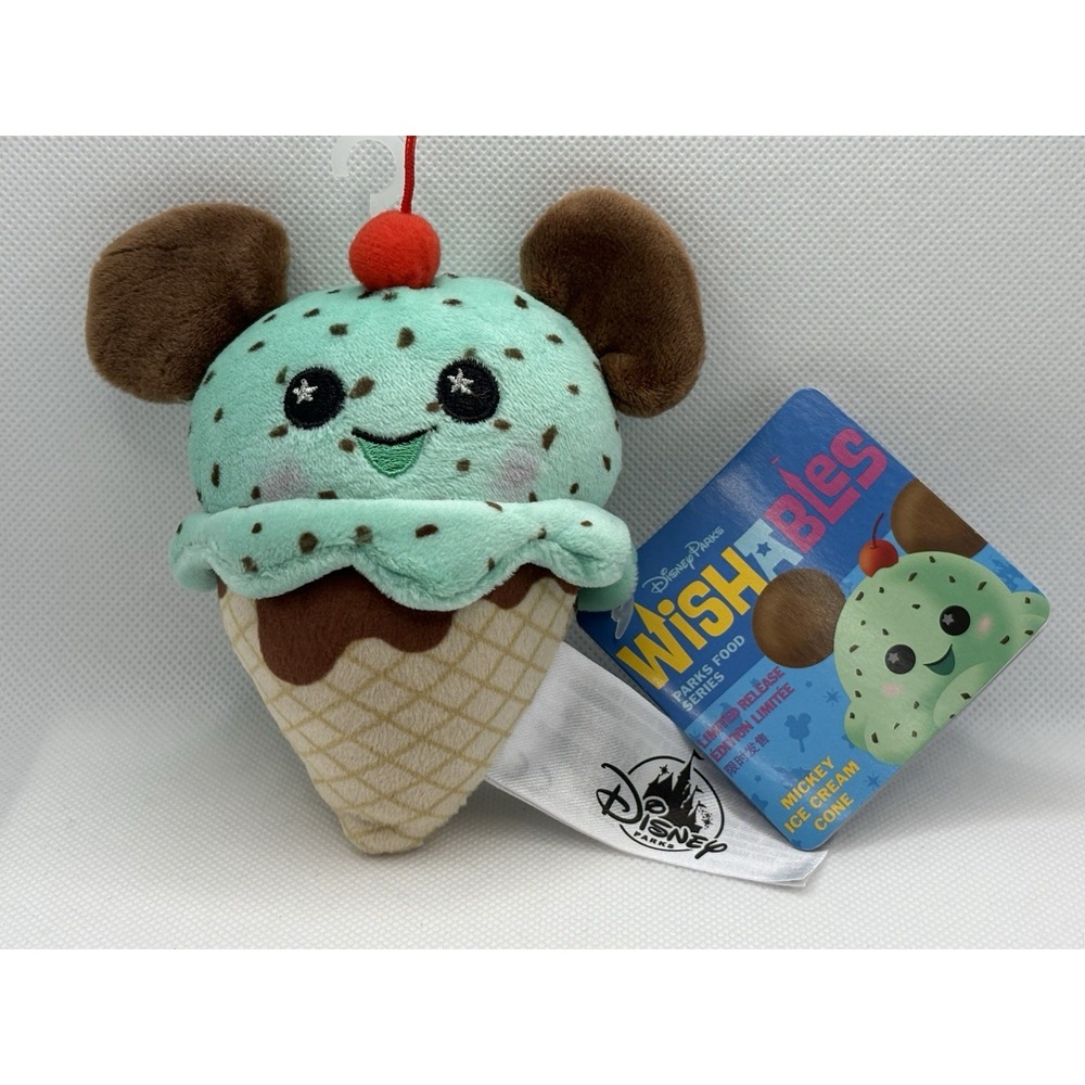 Disney Parks Wishables Mickey Mouse Mint Chocolate Chip Ice Cream Cone Plush NEW